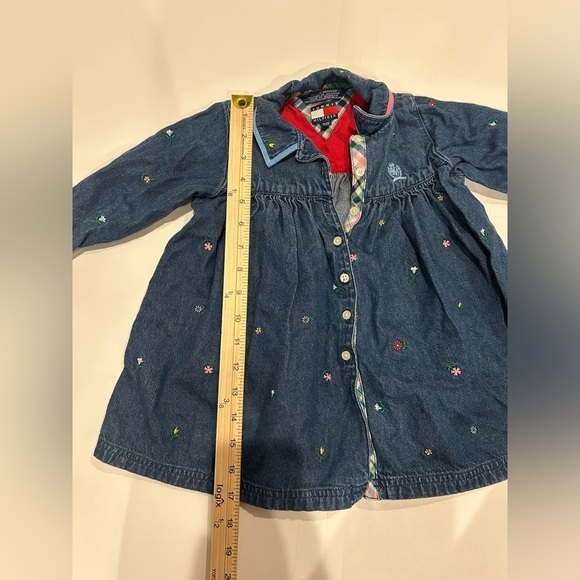 Tommy Hilfiger Baby Dress Denim Jean 18-24 Month Button Up Embroidered Floral - Picture 6 of 8